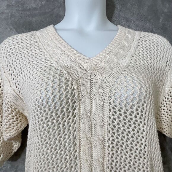 Marisa Christina for Sakowitz vintage Open Knit Sweater women’s size L ivory SS - Picture 2 of 9